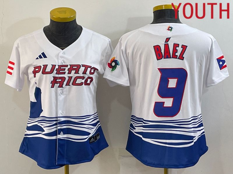 Youth 2023 World Cub Puerto Rico 9 Baez White MLB Jersey8